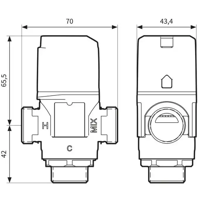 Termostatyczny zawór mieszający ATM 333, DN20, Rp3/4&quot;, 35÷60°C, Kvs 1,6 m3/h AFRISO 1233310