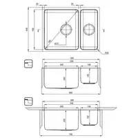 Zlewozmywak stal podblatowy EGERIA satyna 1,5-komorowy B/O 580x440x200 3,5&quot; + osprzęt SPACE SAVER DEANTE ZPE_050C