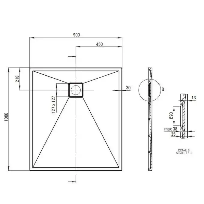 Brodzik CORREO prostokątny antracyt/titanium granitowy 100x90 cm DEANTE KQR_T45B