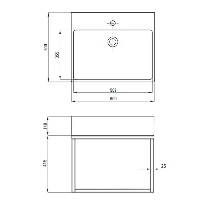 Umywalka TEMISTO biała stawiana na blat 600x500 mm + konsola wisząca DEANTE CDTW6U6S