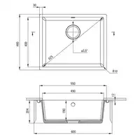 Komora podblatowa CORDA grafit metalik granit 550x460x204, 3,5&quot; + osprzęt SPACE SAVER DEANTE ZQA_G10C