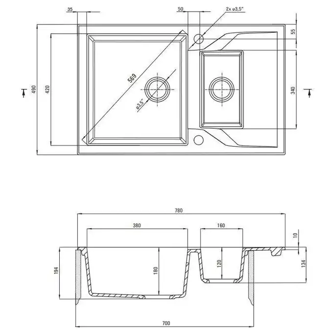 Zlewozmywak ANDANTE szary metalik granit 1,5-komorowy Z/O 780x490x194, 3,5&quot; + osprzęt SPACE SAVER DEANTE ZQN_S513