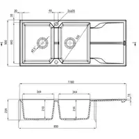 Zlewozmywak ANDANTE piaskowy granit 2-komorowy Z/O 1160x500x224, 3,5&quot; + osprzęt SPACE SAVER DEANTE ZQN_7213