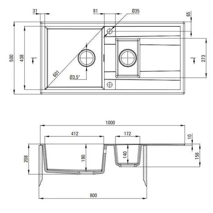 Zlewozmywak ERIDAN antracyt metalik granit 1,5-komorowy Z/O 1000x500x208 + osprzęt SPACE SAVER LUX DEANTE ZQE_T513