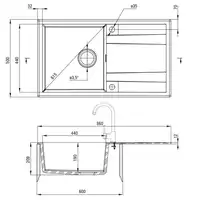 Zlewozmywak ERIDAN antracyt metalik granit 1-komorowy Z/O 860x500x209 + osprzęt SPACE SAVER LUX DEANTE ZQE_T113