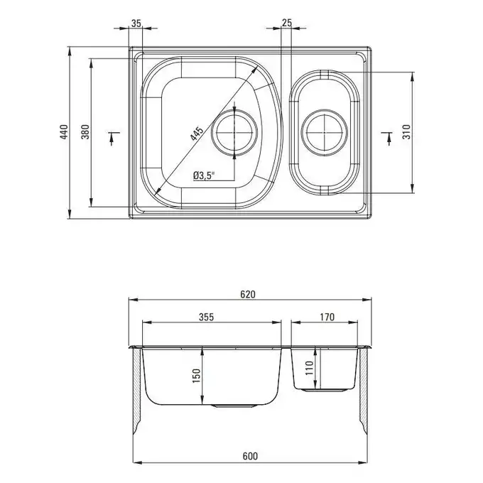 Zlewozmywak XYLO dekor 1,5-kom B/O 620x440x150, 3,5&quot; + osprzęt DEANTE ZEX_3503