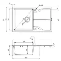 Zlewozmywak ANDANTE grafit metalik granit 1-komorowy Z/O 780x490x194, 3,5&quot; + osprzęt SPACE SAVER DEANTE ZQN_G113