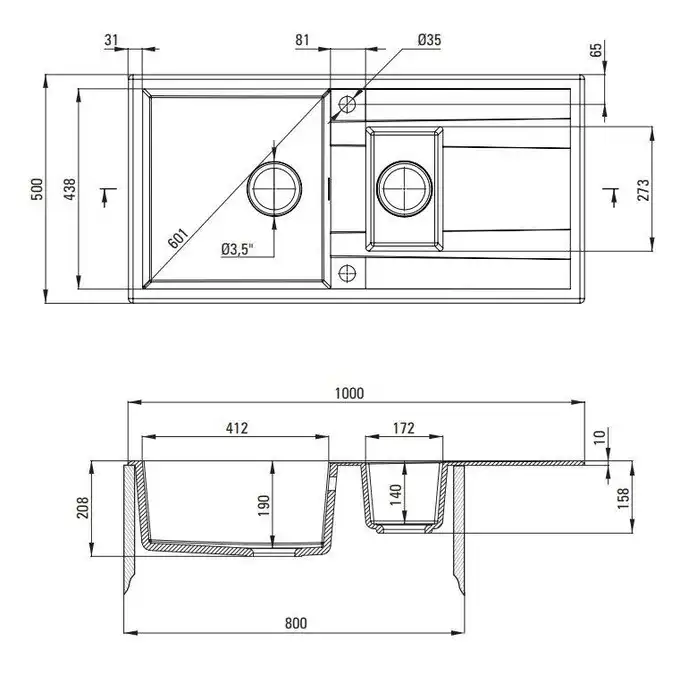 Zlewozmywak ERIDAN grafit metalik granit 1,5-komorowy Z/O 1000x500x208 + osprzęt SPACE SAVER LUX DEANTE ZQE_G513