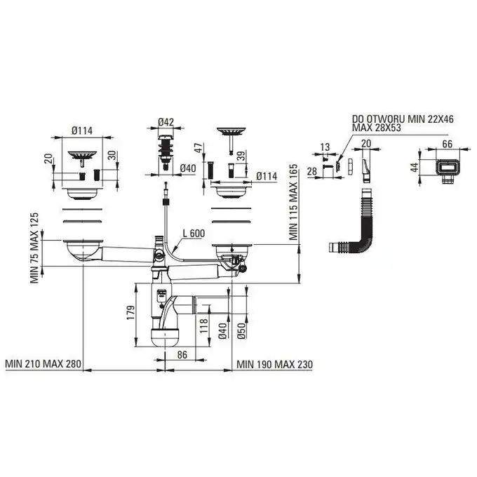 Zlewozmywak ERIDAN nero granit 600x520x203 3,5&quot; + osprzęt SPACE SAVER LUX DEANTE ZQE_N503