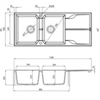 Zlewozmywak ANDANTE grafitowy granit 2-komorowy Z/O 1160x500x224, 3,5&quot; + osprzęt SPACE SAVER DEANTE ZQN_2213