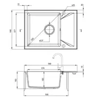 Zlewozmywak EVORA alabaster granit 1-komorowy Z/KO 590x440x193, 3,5&quot; + SPACE SAVER DEANTE ZQJ_A11A