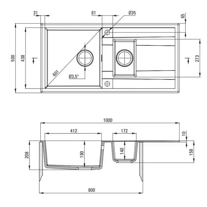 Zlewozmywak ERIDAN nero granit 1,5-komorowy Z/O 1000x500x208 + osprzęt SPACE SAVER DEANTE ZQE_N513