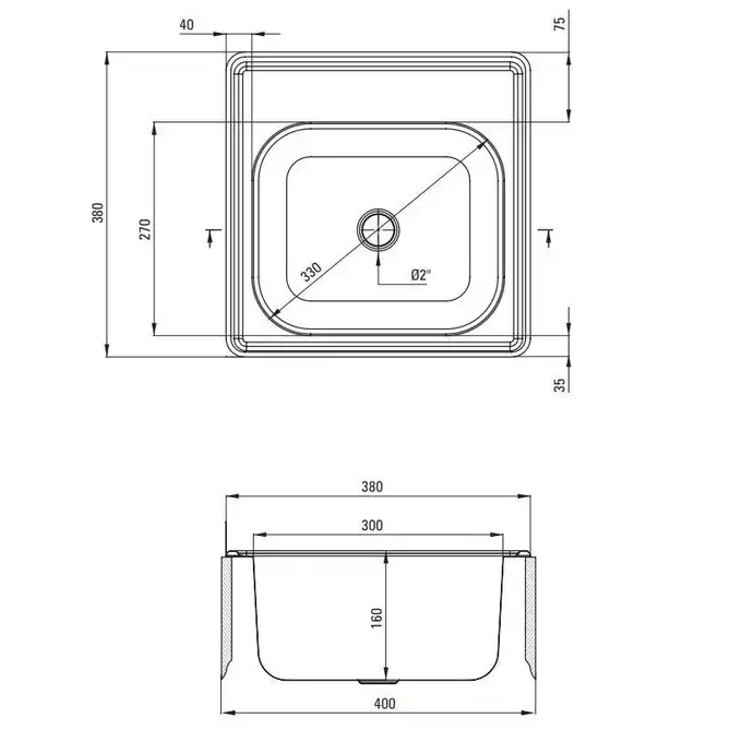 Zlewozmywak TECHNO satyna 1-kom. B/O 380x380x150, 2&quot; + osprzęt DEANTE ZMU_0100