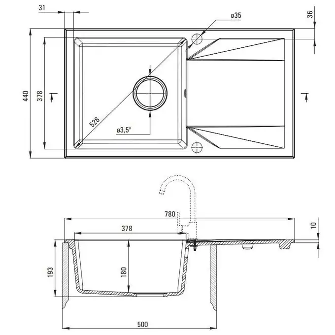 Zlewozmywak EVORA grafit metalik granit 1-komorowy Z/O 780x440x193, 3,5&quot; + osprzęt SPACE SAVER DEANTE ZQJ_G113