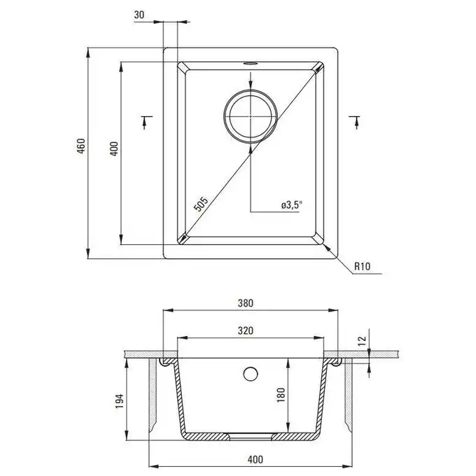 Komora podblatowa CORDA grafit metalik granit 380x460x194, 3,5&quot; + osprzęt SPACE SAVER DEANTE ZQA_G10B