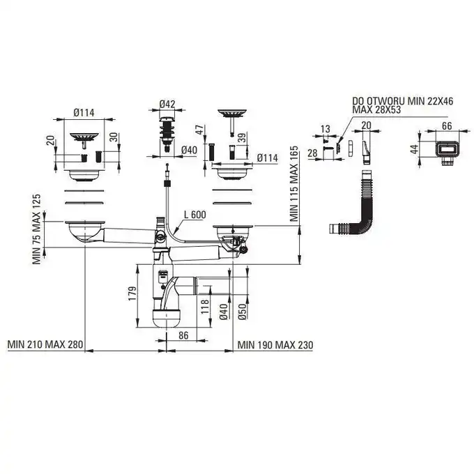 Zlewozmywak ERIDAN antracyt metalik granit 1,5-komorowy Z/O 1000x500x208 + osprzęt SPACE SAVER LUX DEANTE ZQE_T513