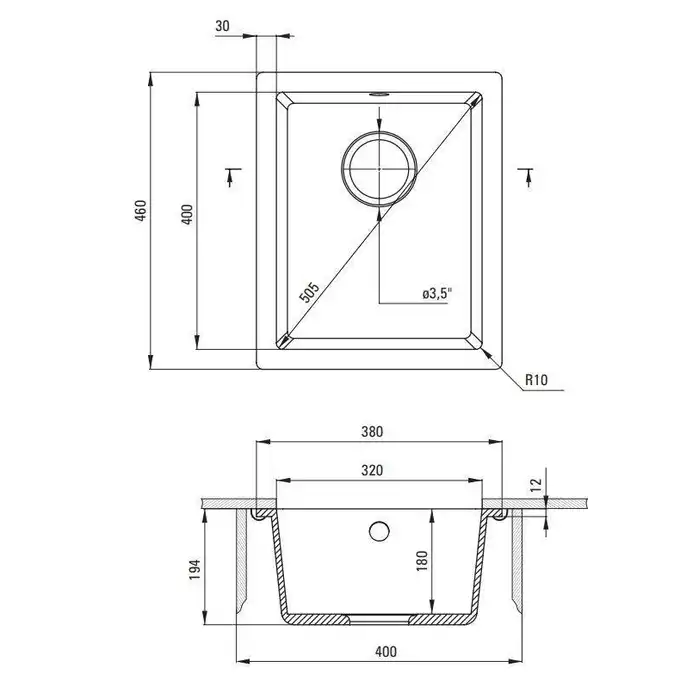 Komora podblatowa CORDA szary metalik granit 380x460x194, 3,5&quot; + osprzęt SPACE SAVER DEANTE ZQA_S10B