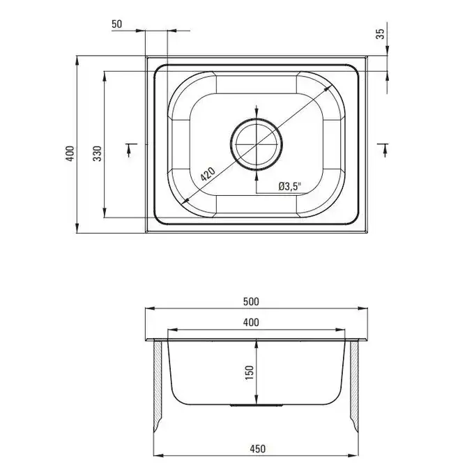 Zlewozmywak TECHNO dekor 1-kom. B/O 500x400x150, 3,5&quot; + osprzęt DEANTE ZEU_310A