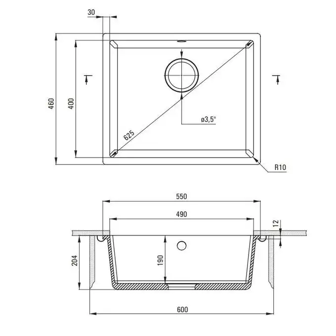 Komora podblatowa CORDA antracyt metalik granit 550x460x204 3,5&quot; + osprzęt SPACE SAVER DEANTE ZQA_T10C