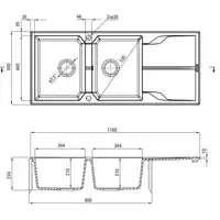 Zlewozmywak ANDANTE szary granit 2-komorowy Z/O 1160x500x224, 3,5&quot; + osprzęt SPACE SAVER DEANTE ZQN_S213