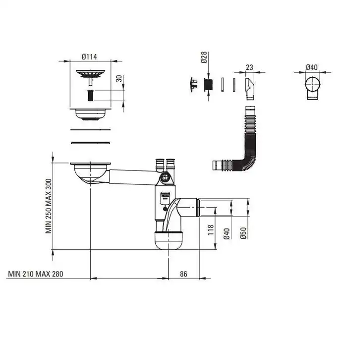 Komora podblatowa CORDA antracyt metalik granit 550x460x204 3,5&quot; + osprzęt SPACE SAVER DEANTE ZQA_T10C