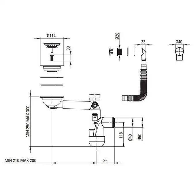 Komora podblatowa CORDA szary metalik granit 800x500x204 3,5&quot; + osprzęt SPACE SAVER DEANTE ZQA_S10D