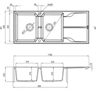 Zlewozmywak ANDANTE nero granit 2-komorowy Z/O 1160x500x224, 3,5&quot; + osprzęt SPACE SAVER DEANTE ZQN_N213
