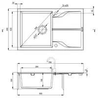 Zlewozmywak ANDANTE piaskowy granit 1-komorowy Z/O 780x490x194, 3,5&quot; + osprzęt SPACE SAVER DEANTE ZQN_7113