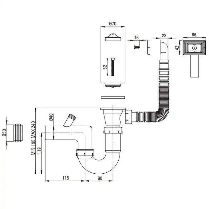 Zlewozmywak TECHNO dekor 1-kom. B/O 380x380x150, 2&quot; + osprzęt DEANTE ZMU_3100