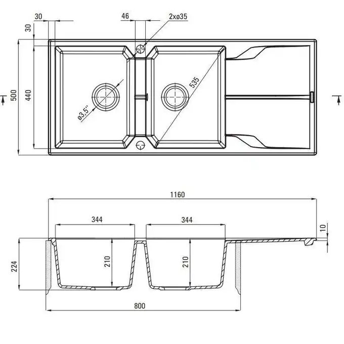 Zlewozmywak ANDANTE beż granit 2-komorowy Z/O 1160x500x224, 3,5&quot; + osprzęt SPACE SAVER DEANTE ZQN_5213