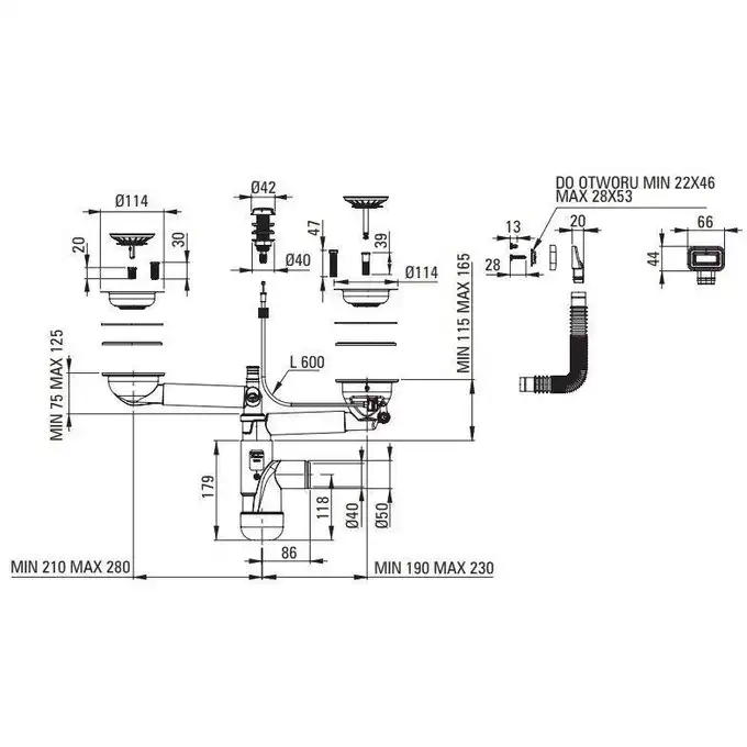 Zlewozmywak ERIDAN grafit metalik granit 1,5-komorowy Z/O 1000x500x208 + osprzęt SPACE SAVER LUX DEANTE ZQE_G513