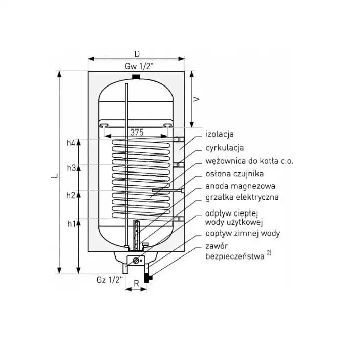 Wymiennik z wężownicą spiralną SGW(S) Neptun2 Kombi Elektronik 80 l z grzałką elektryczną, wiszący, lewy GALMET 06-084771