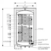 Zbiornik buforowy z dwiema wężownicami spiralnymi SG(B) 1500 l, stojący, izolacja Neodul, skay GALMET 72-150600