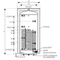 Zbiornik buforowy z wężownicą spiralną SG(B) 1000 l, stojący, izolacja Neodul, skay GALMET 71-100600