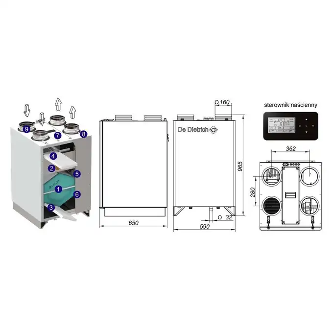 Pakiet: Gazowy kocioł kondensacyjny Evodens AMC 25/SRK100 + Rekuperator Recovens V400 DE DIETRICH 7689096100KRU