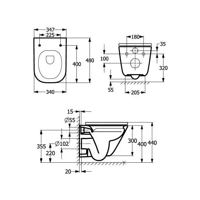 GAP SQUARE COMPACTO Zestaw Miska wc podwieszana Rimless + Deska wolnoopadająca slim duroplast ROCA A34H473000