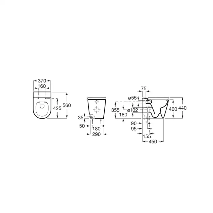 INSPIRA ROUND Miska wc stojąca Rimless BTW 560x370 onyx ROCA A347526640