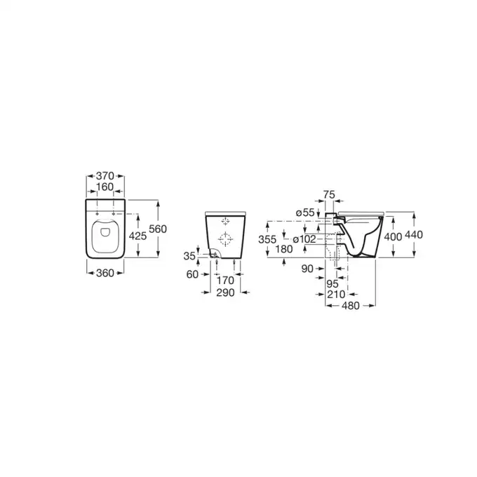 INSPIRA SQUARE Miska wc stojąca Rimless BTW 560x370 biały mat ROCA A347537620