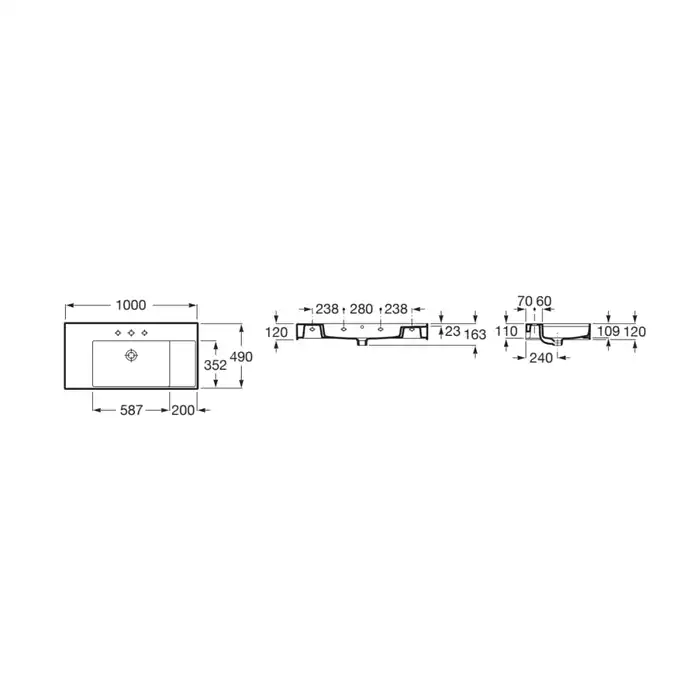 INSPIRA SQUARE Umywalka 1000x490 FINECERAMIC onyx ROCA A32752A640