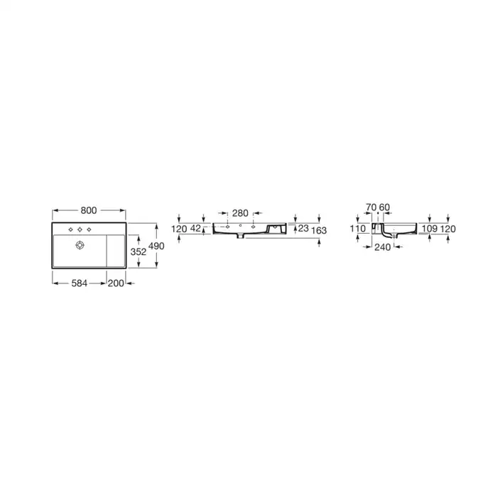 INSPIRA SQUARE Umywalka 800X490 FINECERAMIC perła ROCA A32752B630