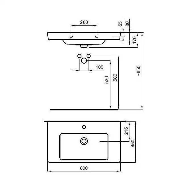 CASERTA Umywalka ścienna/meblowa 80x45 cm ROCA A3270J0000