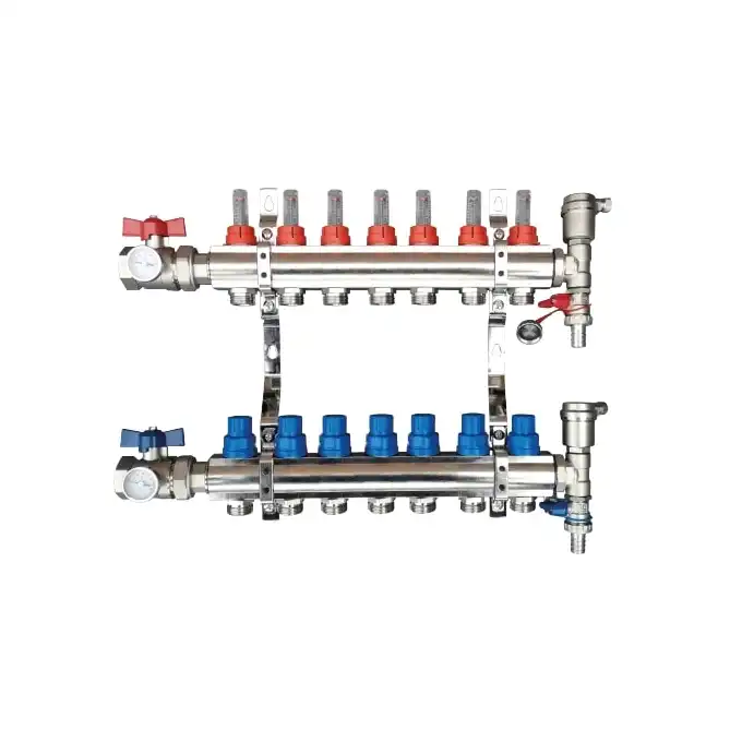 Rozdzielacz do ogrzewania podłogowego Tweetop Premium 06036111 1&quot; rotametry zawory regulujące i odcinające 7 obwodów