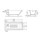Prostokątna wanna żeliwna Continental ROCA A21291200R z powierzchnią antypoślizgową 160x70