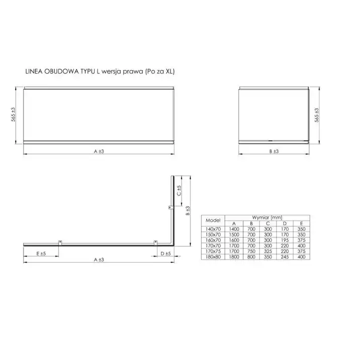 Obudowa akrylowa-L do wanny prawej ROCA A25T011000