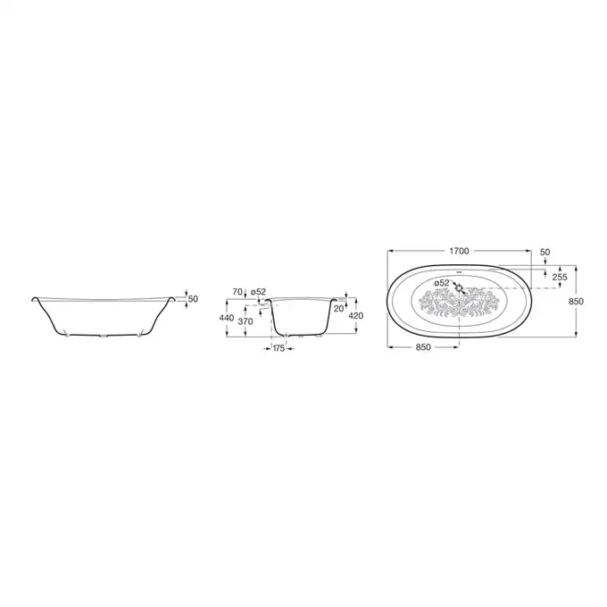 Newcast Wanna 170x85 cm czarny korpus zewnętrzny ROCA A233650002