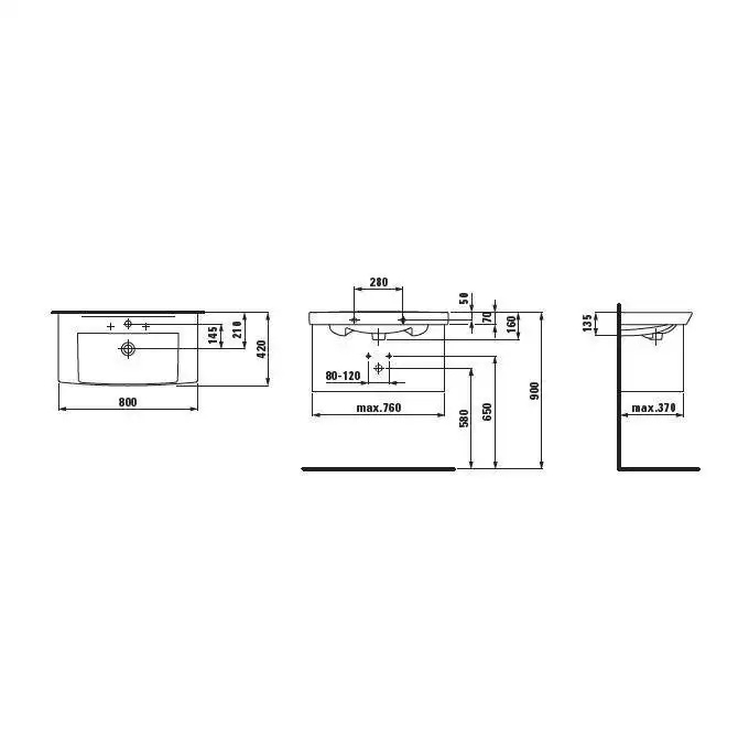 Umywalka ścienna 800 x 420 mm LAUFEN H8109570001041