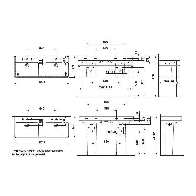 Umywalka podwójna ścienna 1200 x 460 mm LAUFEN H8149660001041