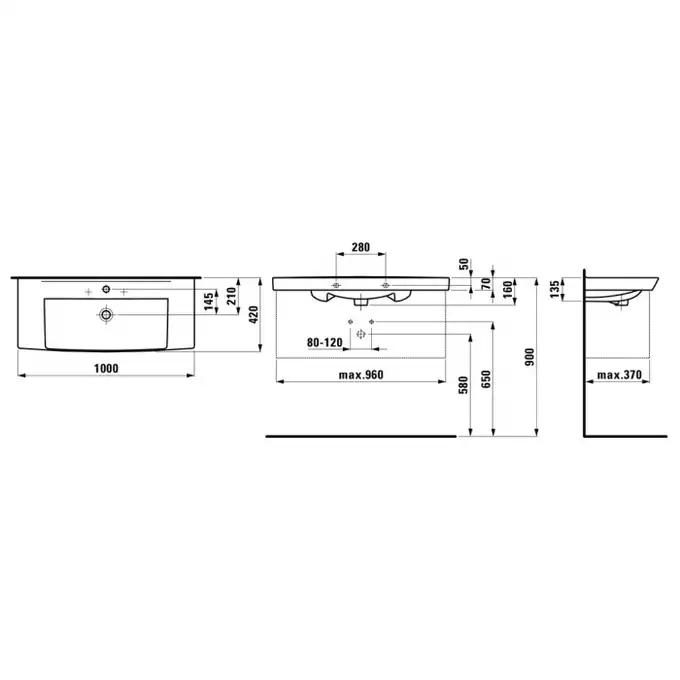 LCC Umywalka ścienna 1000 x 420 mm1 otwór na baterie LAUFEN H8109584001041