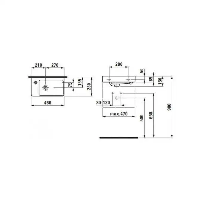 LCC Umywalka ścienna 480 x 280 mm LAUFEN H8159554001041