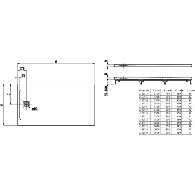 Laufen PRO 1600 x 900 mm, grafitowy LAUFEN H2139590780001